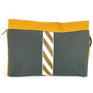 HERMES H logo Jimet GM Pouch Bag Makeup Multi Pouch Clutch bag gray/Yellow